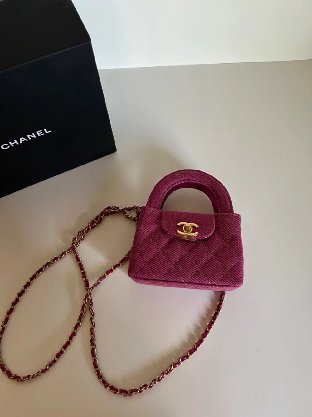 CHANEL Fuchsia DENIM NANO KELLY with Gold Hardware - Picture 4 of 5